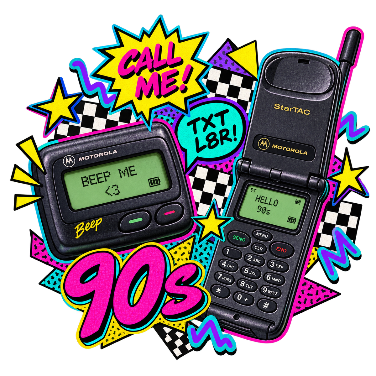 90s Beeper and Cell Phone PNG