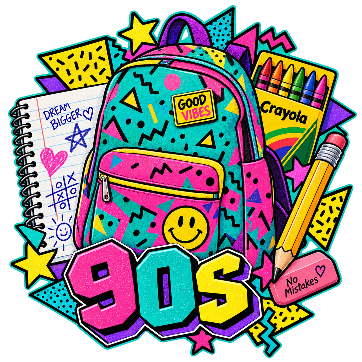 90s School Backpack Retro PNG