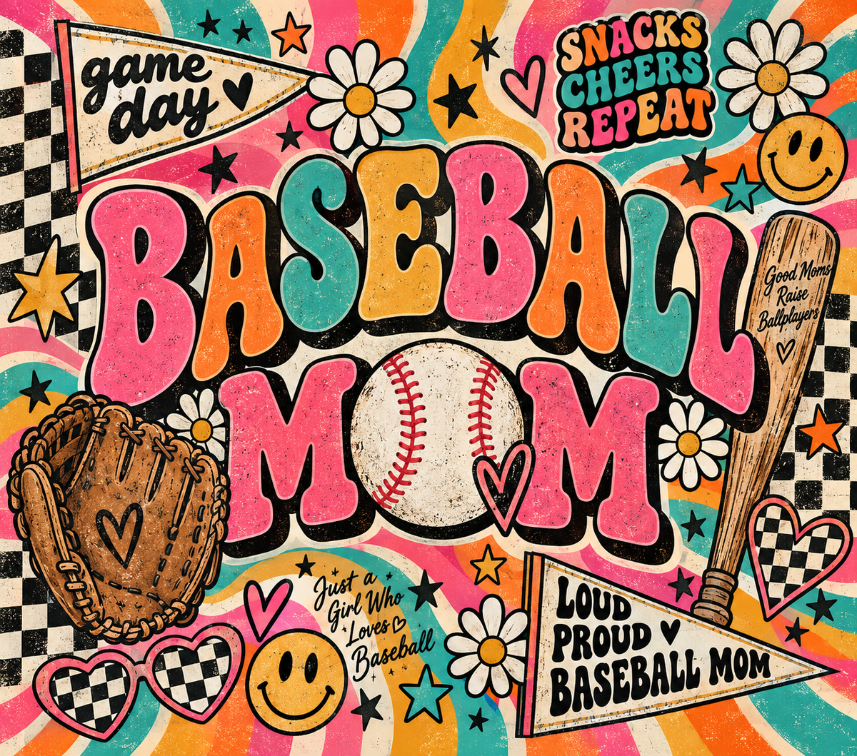 Baseball Mom Retro Groovy Tumbler Wrap