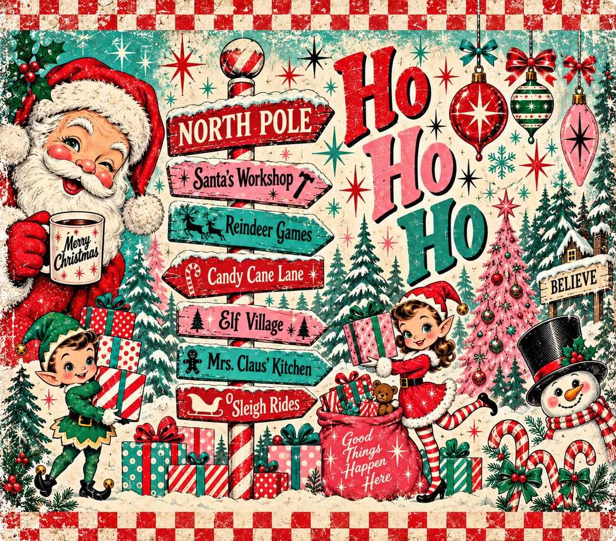 Christmas Vintage North Pole Tumbler Wrap Sublimation Design