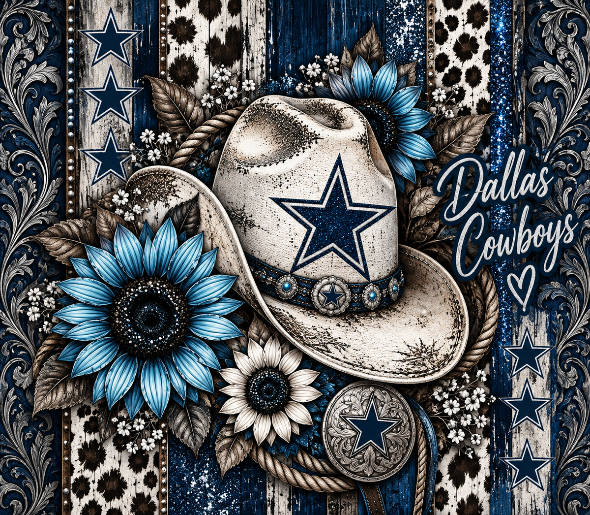 Dallas Cowboys Western Floral Cowboy Hat Tumbler Wrap
