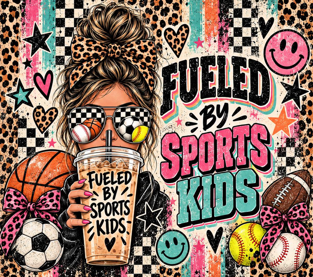 Fueled by Sports Kids Retro Sports Mom Tumbler Wrap