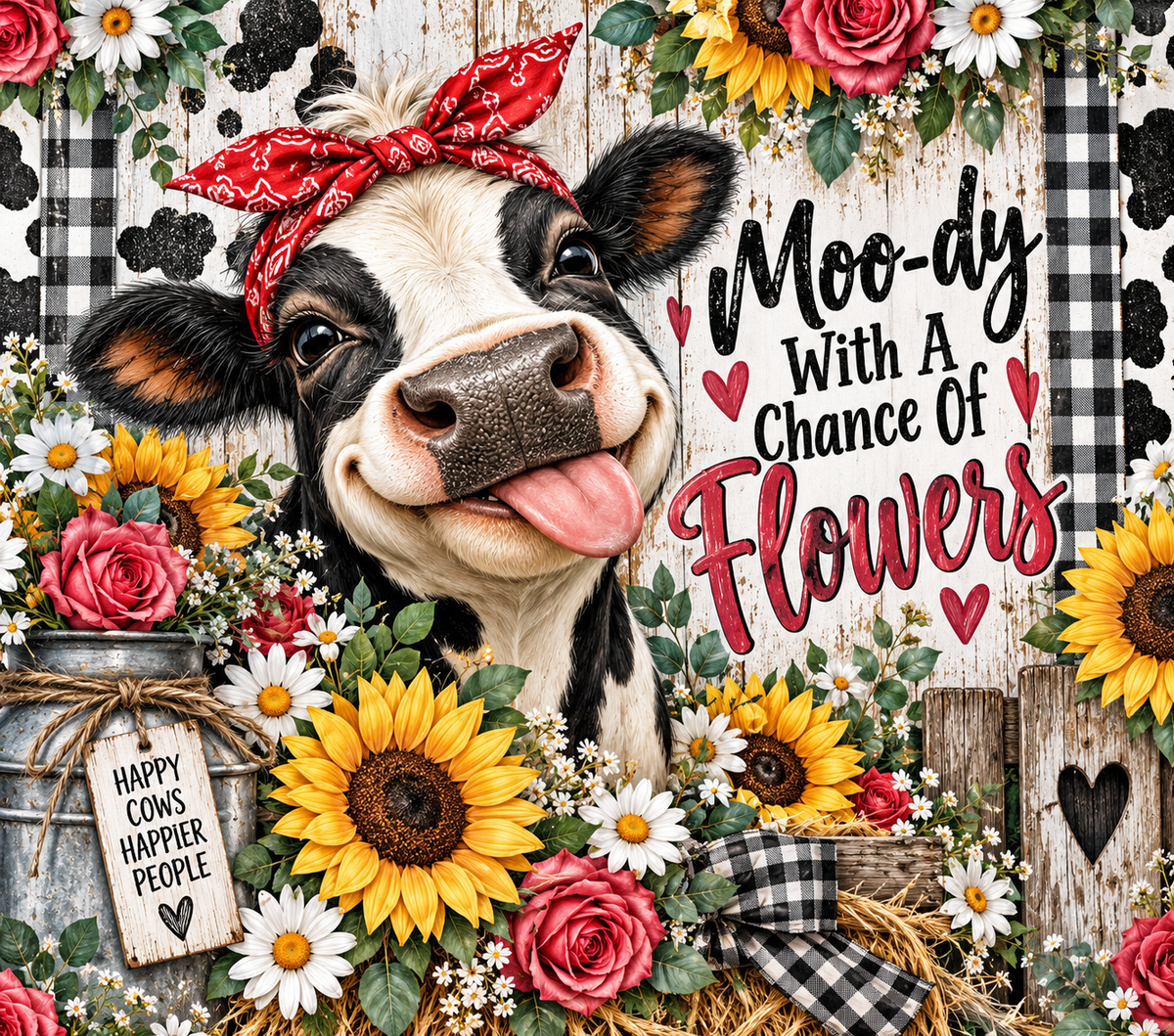 Moo-dy With A Chance Of Flowers Funny Cow Tumbler Wrap