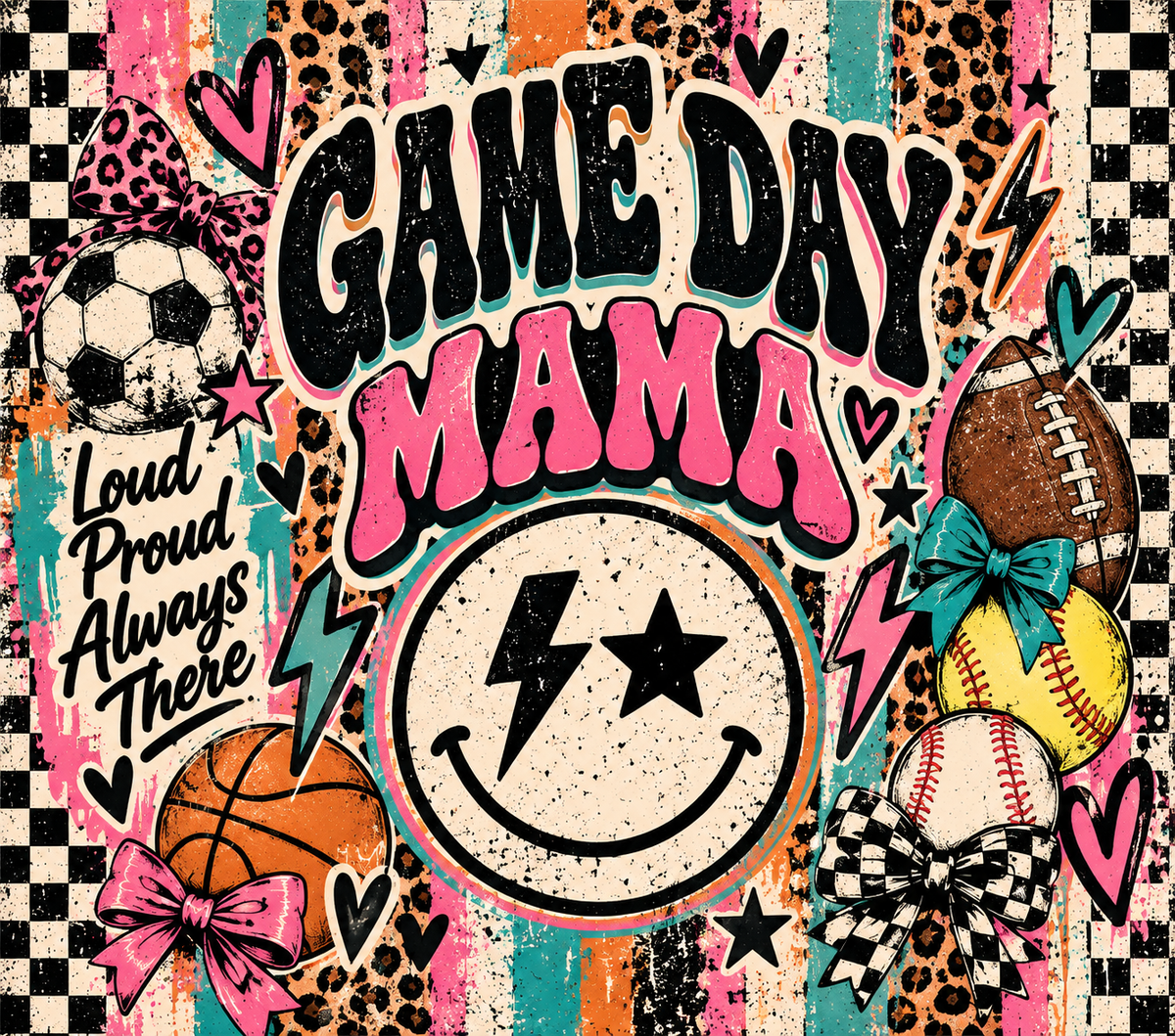 Game Day Mama Retro Groovy Sports Mom Tumbler Wrap