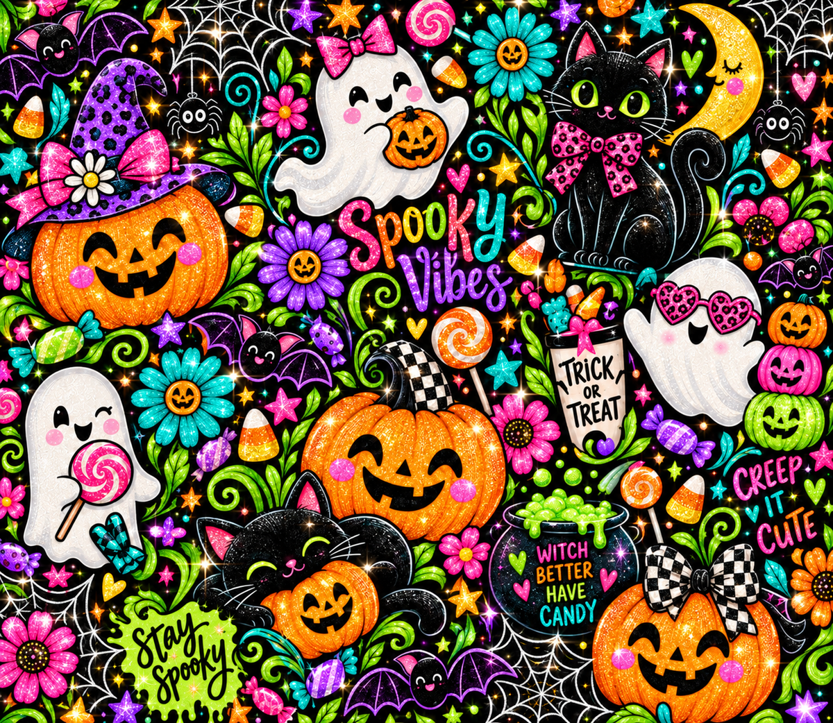 Glittery Kawaii Halloween Tumbler Wrap Sublimation Design