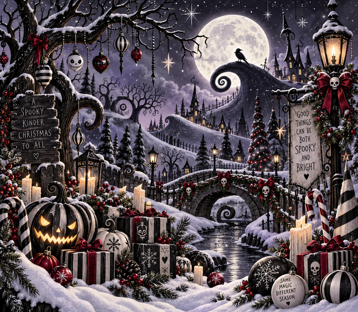 Gothic Christmas Village Spooky Tumbler Wrap Sublimation Design