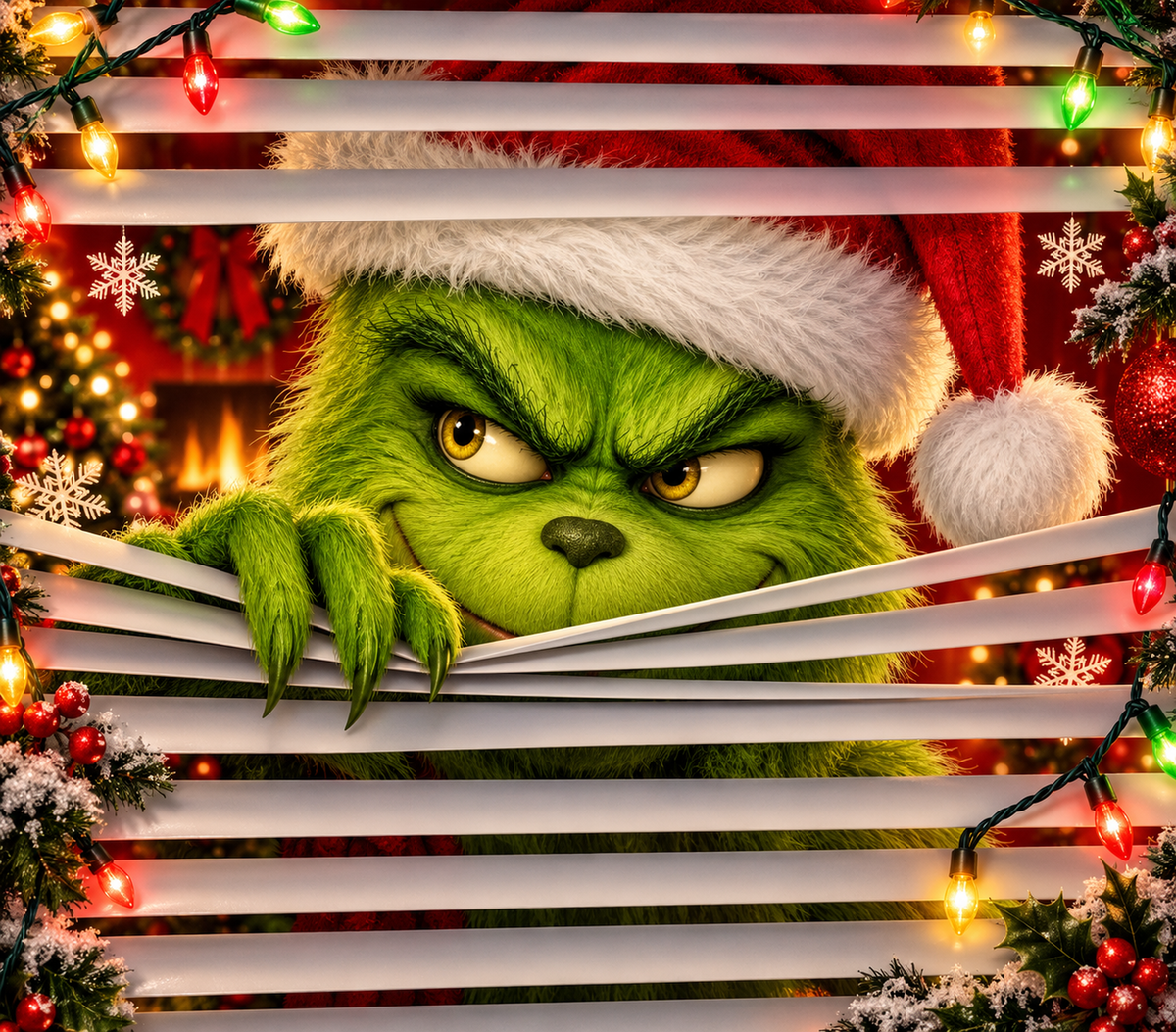 Grinch Peeking Through Blinds Tumbler Wrap