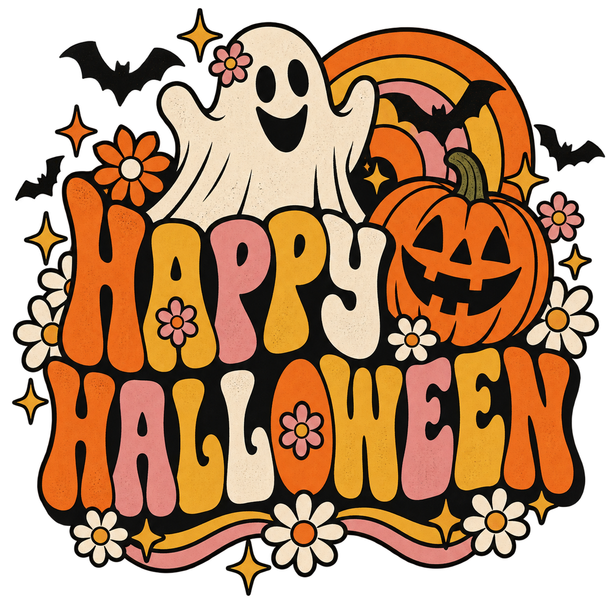 Happy Halloween Retro Ghost PNG