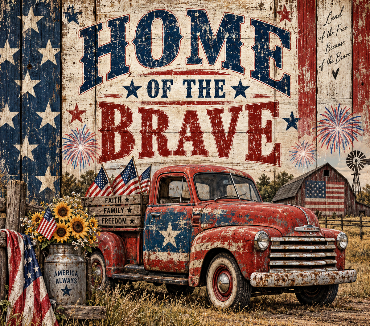 Home of the Brave Vintage Truck Patriotic Tumbler Wrap