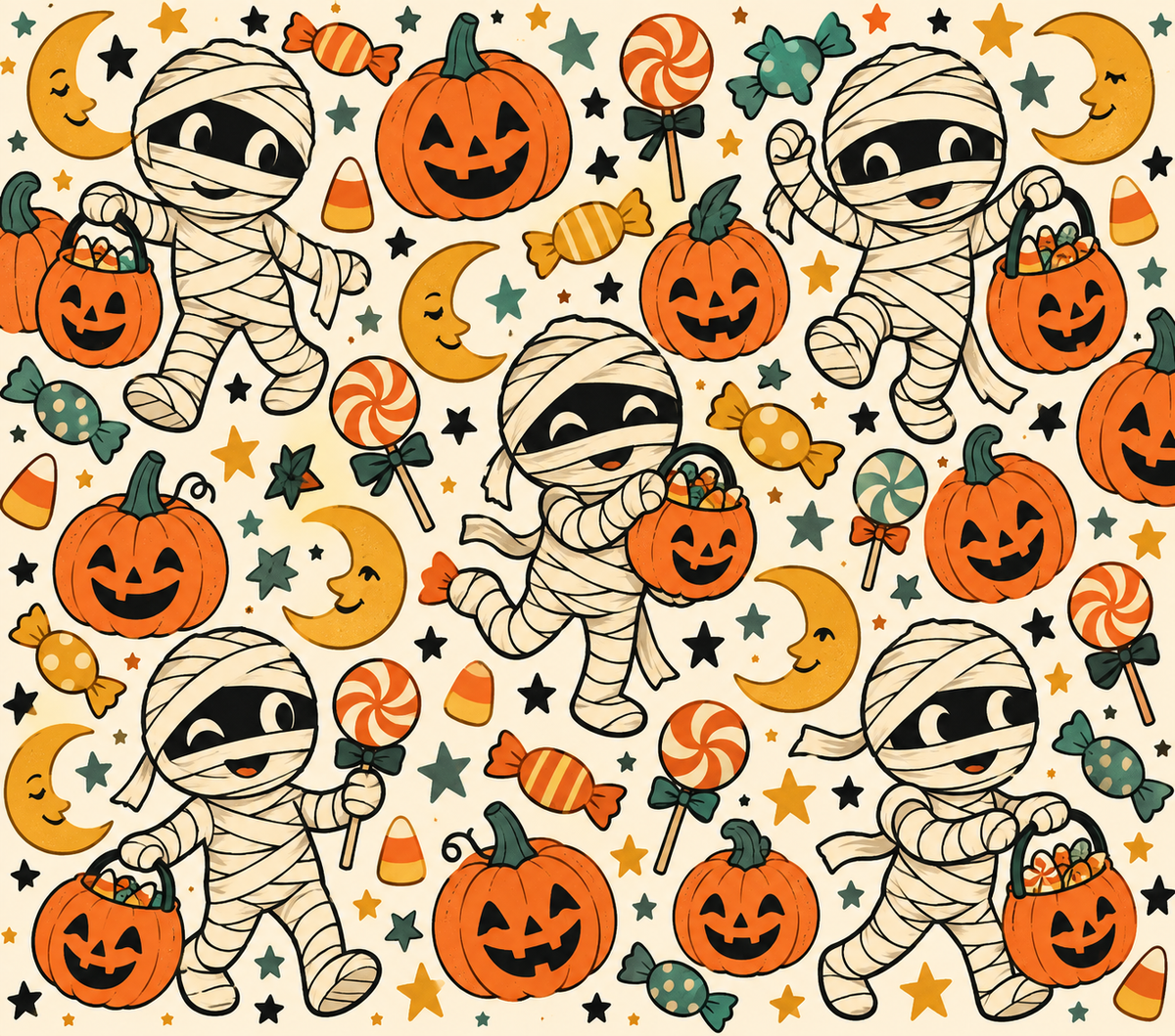 Mummies Retro Halloween Tumbler Wrap Sublimation Design