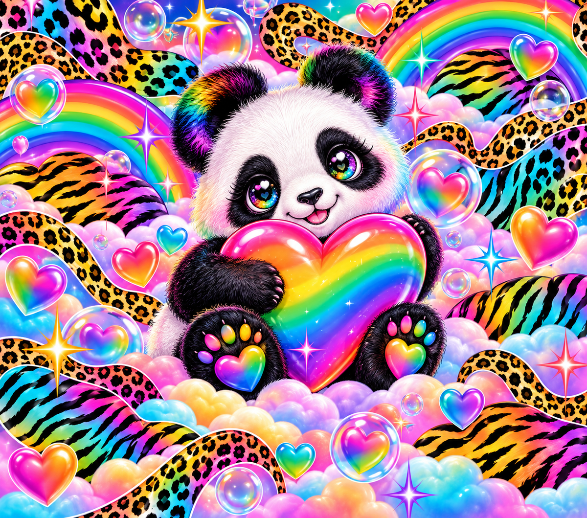 Neon Panda Rainbow Heart Tumbler Wrap