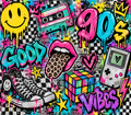 Neon 90s Graffiti Sticker Mural