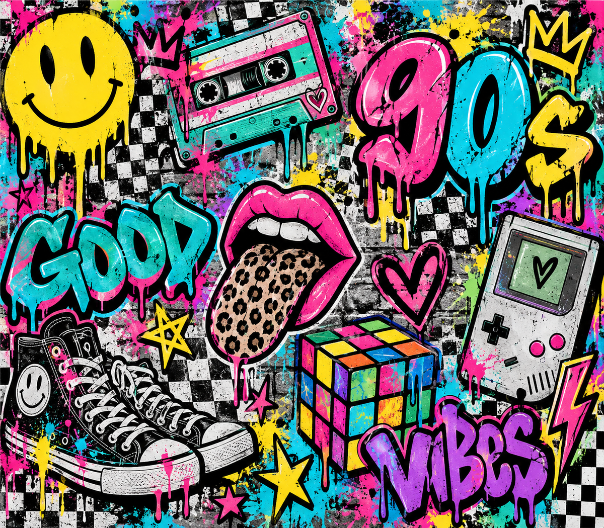 Neon 90s Graffiti Sticker Mural