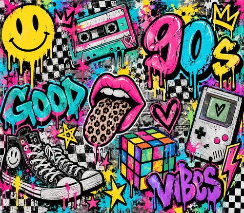 Neon 90s Graffiti Sticker Mural