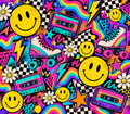 Neon 90s Smiley Sticker Collage