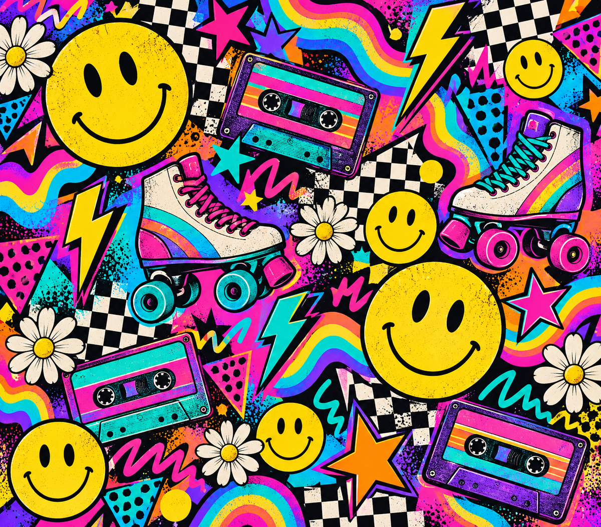 Neon 90s Smiley Sticker Collage