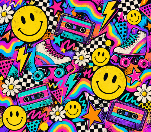 Neon 90s Smiley Sticker Collage