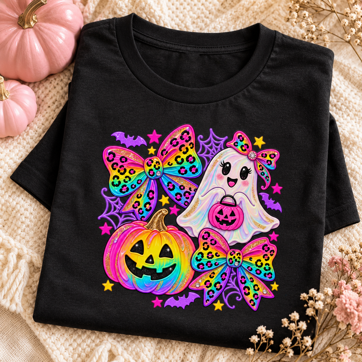 Boujee Neon Ghost &amp; Pumpkin Tee