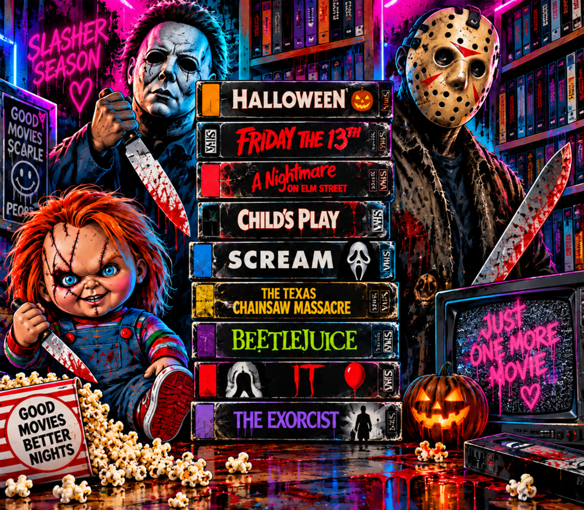 Neon Slasher VHS Tumbler Wrap – Retro Horror Movie