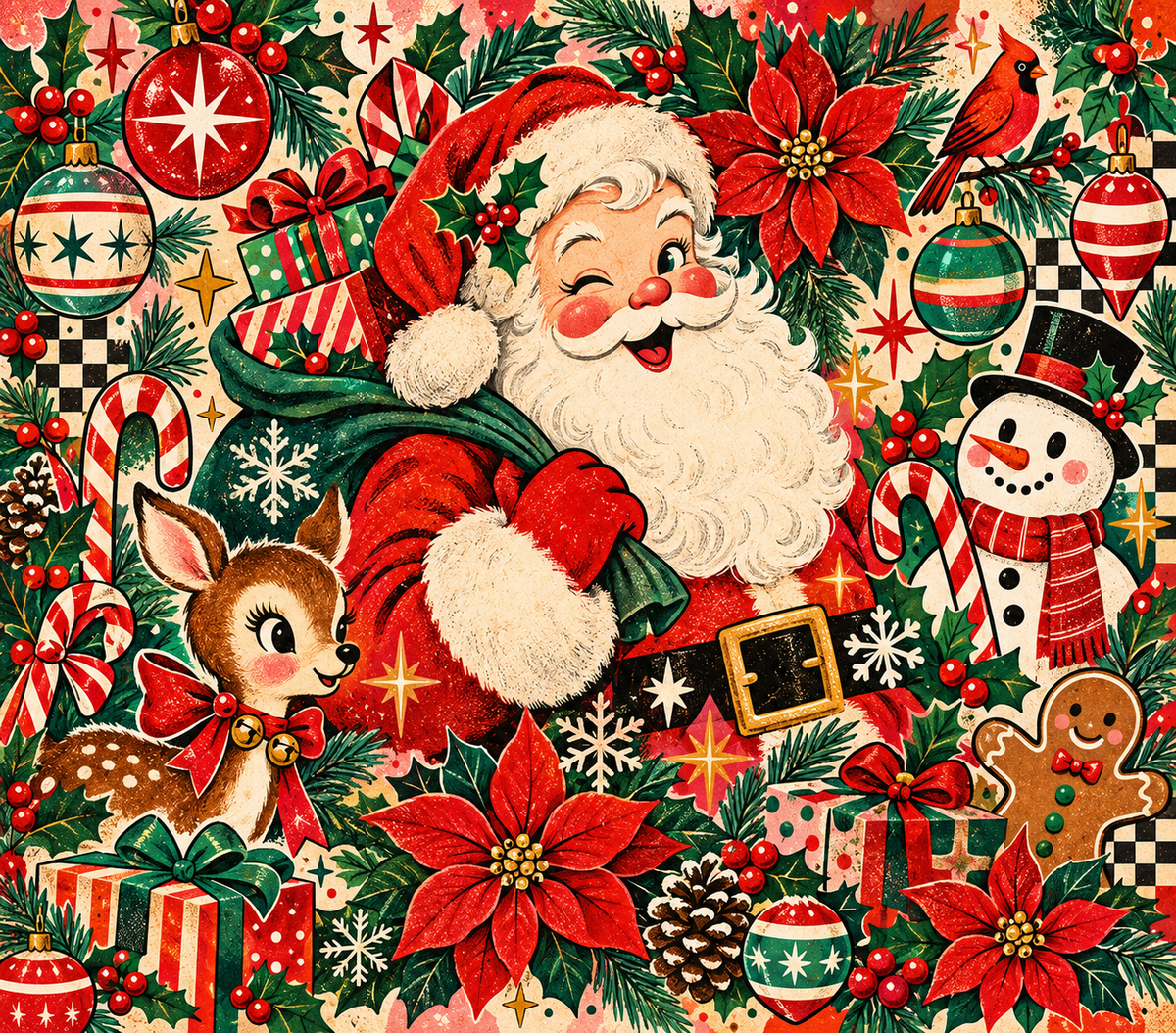 Nostalgic Santa Christmas Collage Tumbler Wrap Sublimation Design