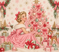 Pink Retro Christmas Tree and Gifts Tumbler Wrap Sublimation Design