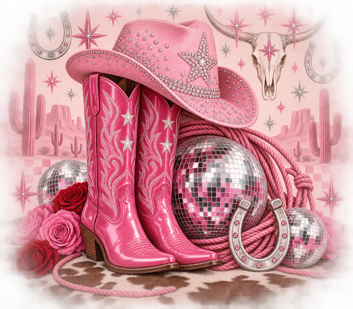 Pink Rodeo Cowgirl Sparkle Tumbler Wrap