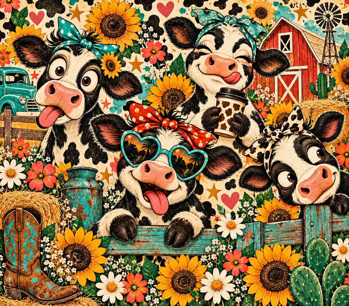 Retro Funny Cow Farm Collage