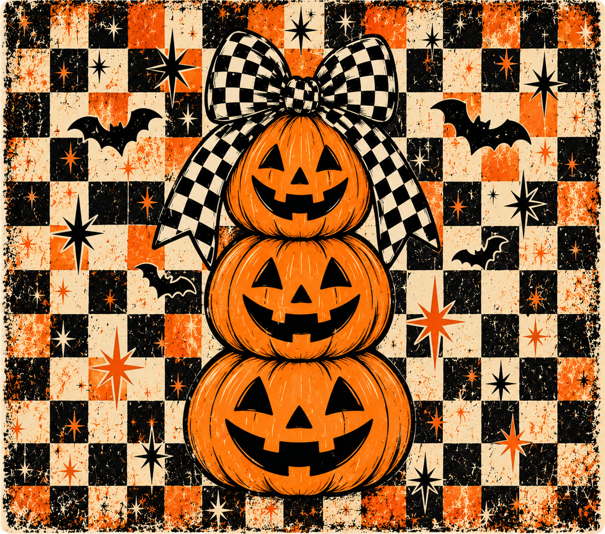 Retro Halloween Pumpkins with Bow Tumbler Wrap Sublimation Design