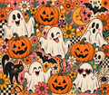 Retro Halloween ghosts and pumpkins