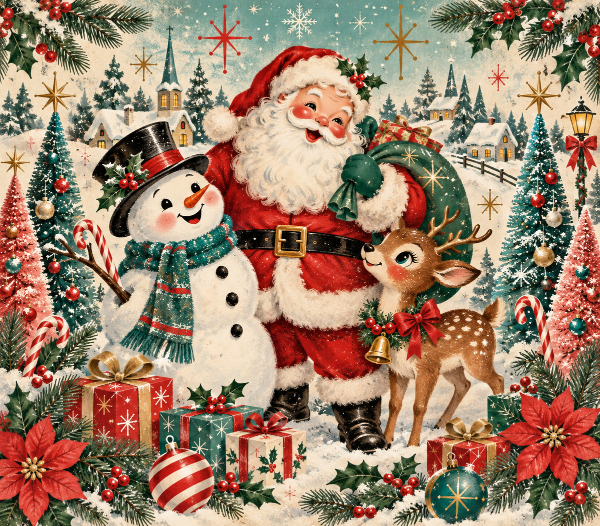 Retro Santa's Christmas Wonderland Tumbler Wrap Sublimation Design