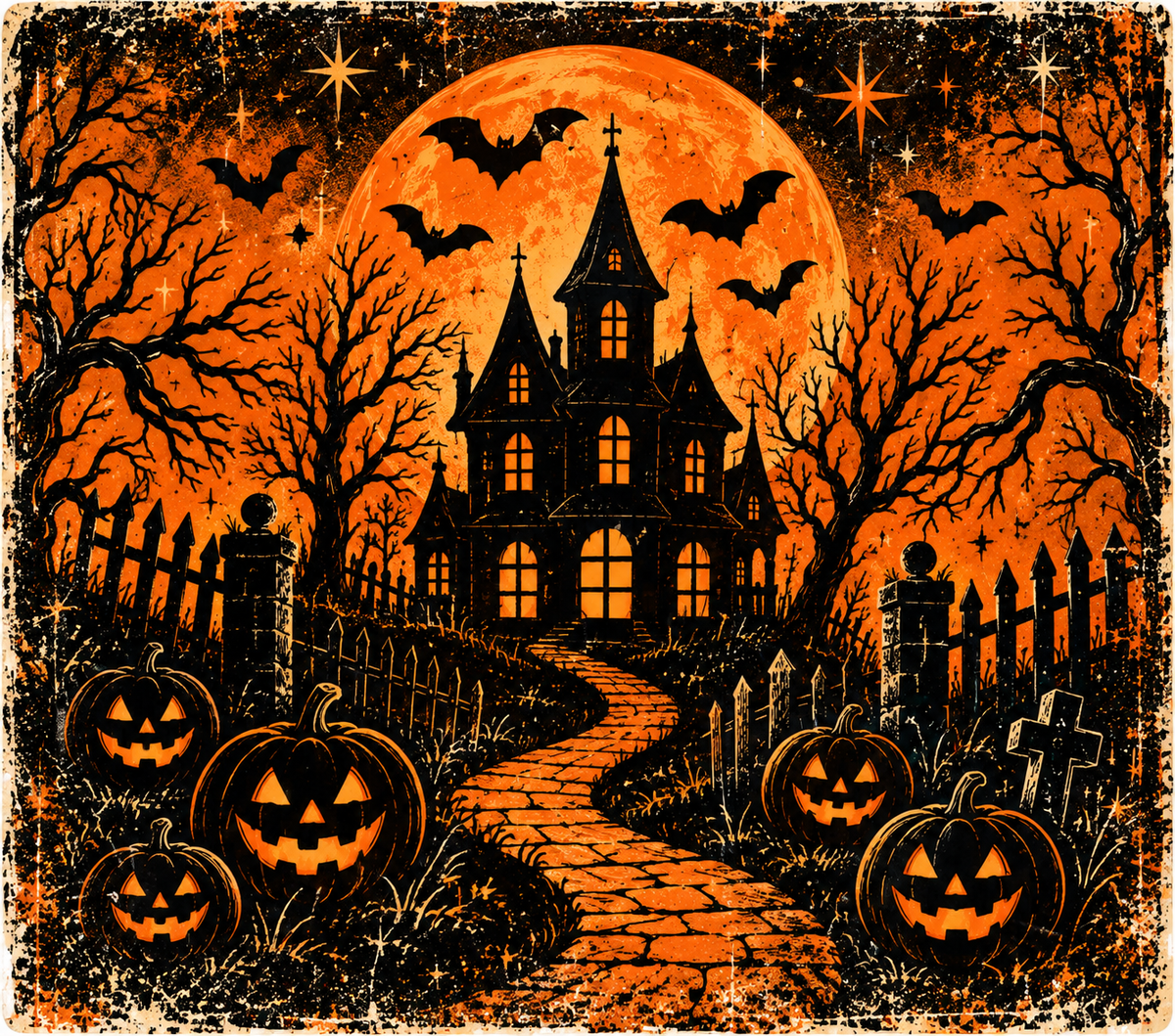 Spooky Haunted House Tumbler Wrap Sublimation Design
