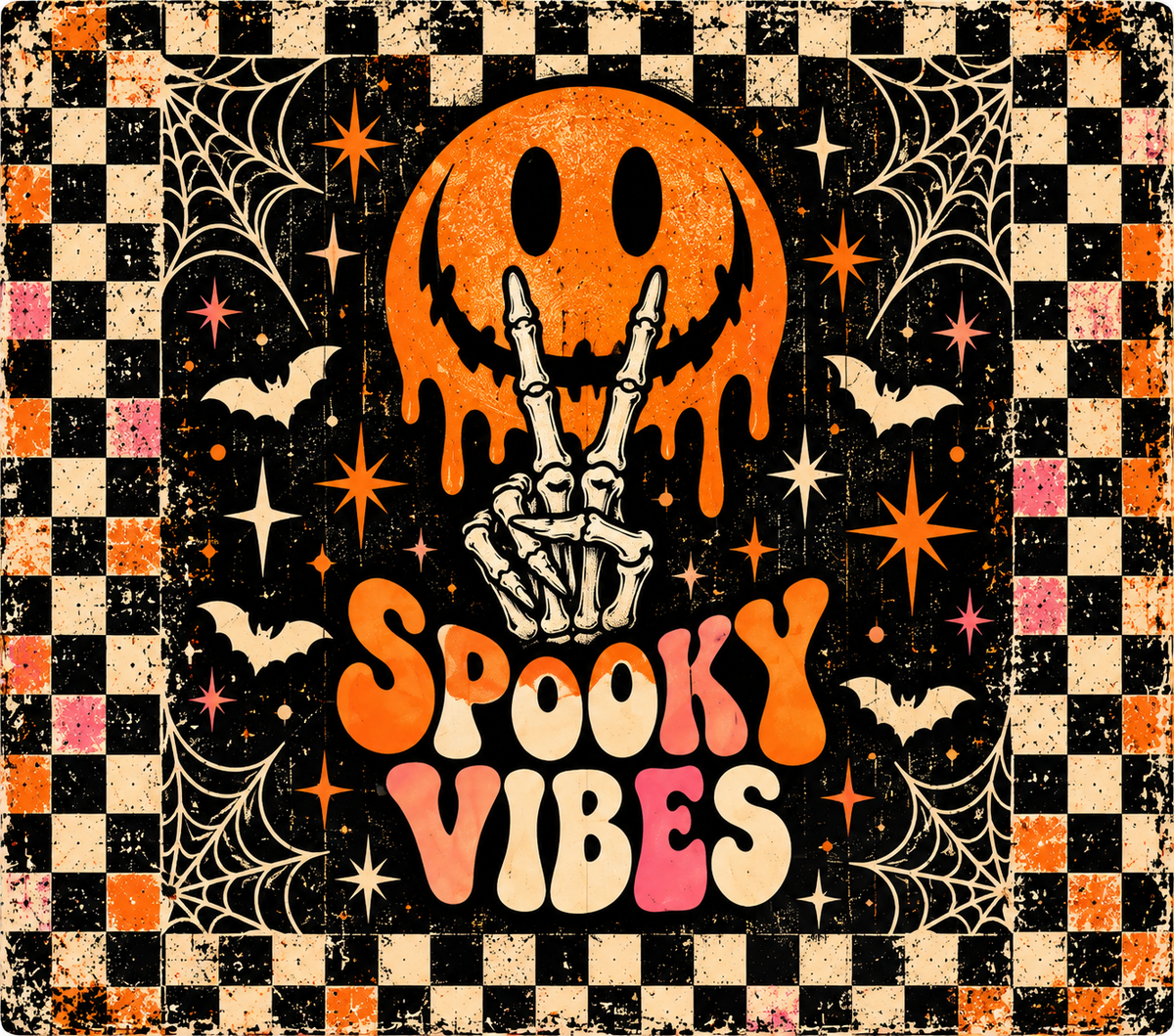Spooky Vibes Retro Peace Sign Tumbler Wrap Sublimation Design
