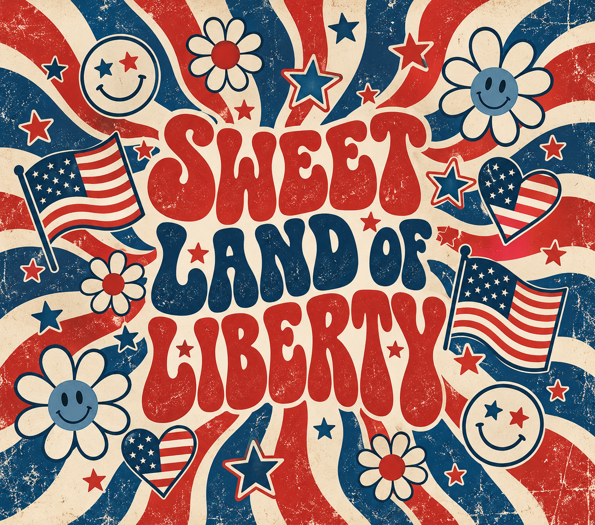 Sweet Land of Liberty Retro Groovy Patriotic Tumbler Wrap