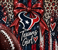 Texans Girl Glitter Bow Leopard Tumbler Wrap
