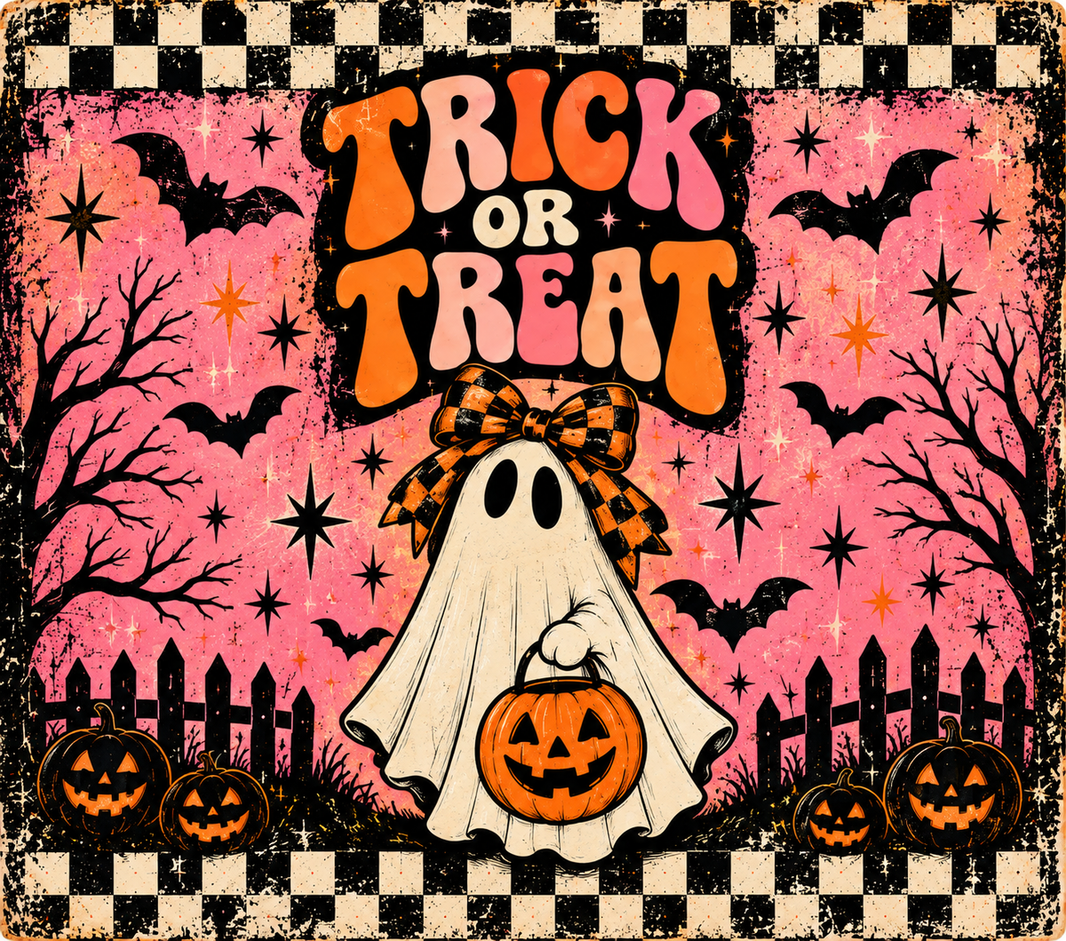Trick or Treat Ghost Retro Tumbler Wrap Sublimation Design