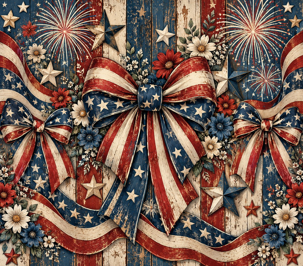 Vintage Americana Bows Stars & Stripes Patriotic Tumbler Wrap