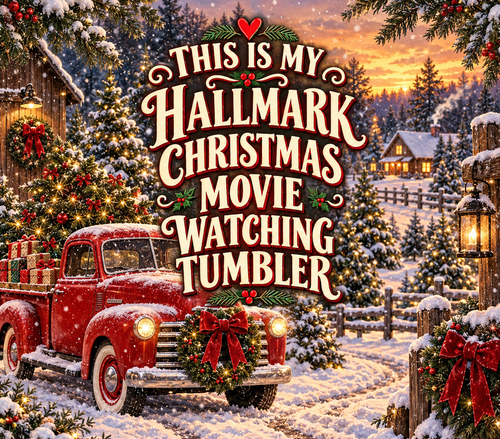 Vintage Red Truck at Snowy Christmas Farm