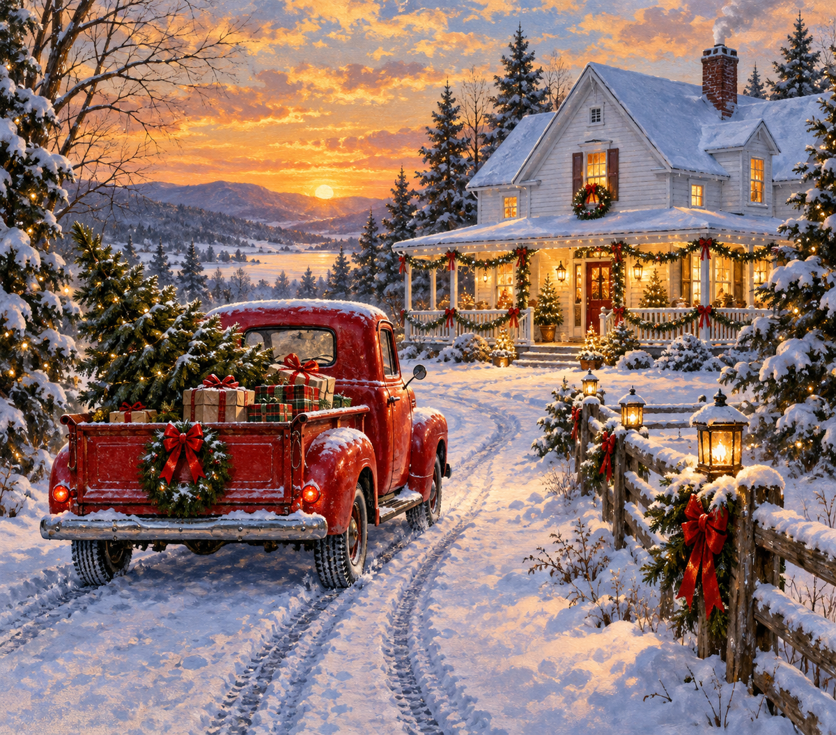 Vintage Truck Arrives at Christmas Farmhouse