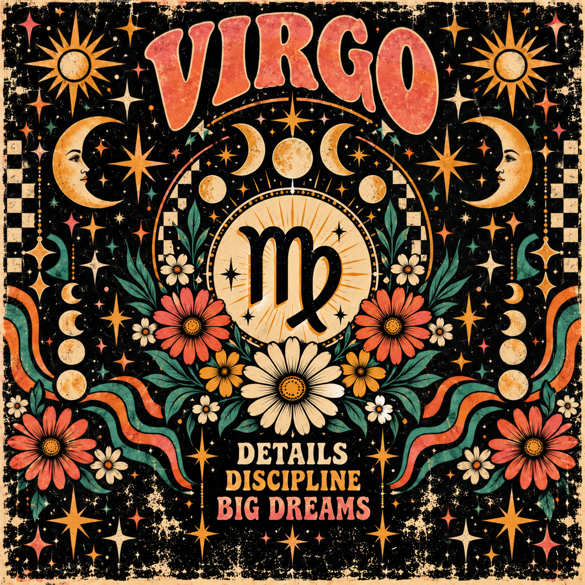 Vintage Virgo Cosmic Floral Poster