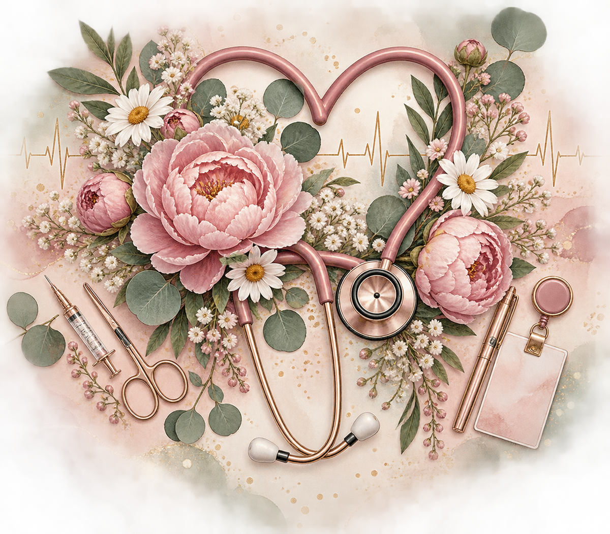 Watercolor Floral Stethoscope Heart Nurse Tumbler Wrap