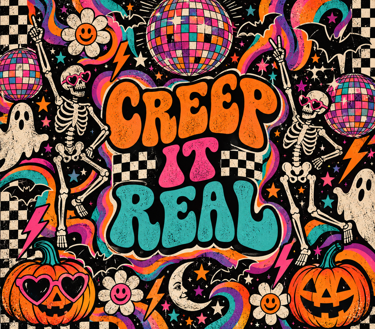 Creep It Real Retro Halloween Tumbler Wrap Sublimation Design