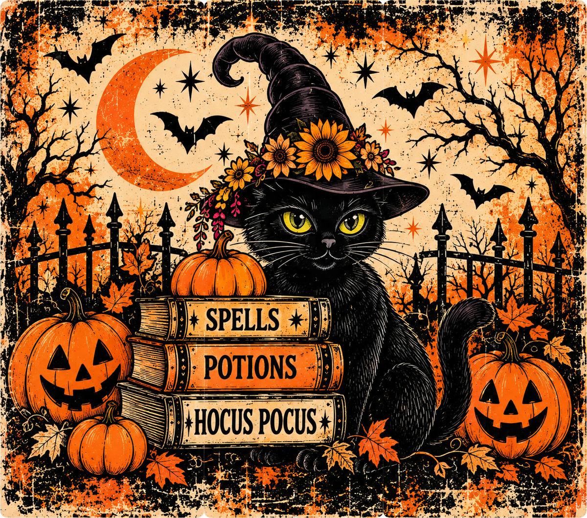 Cute Black Cat Retro Tumbler Wrap – Halloween
