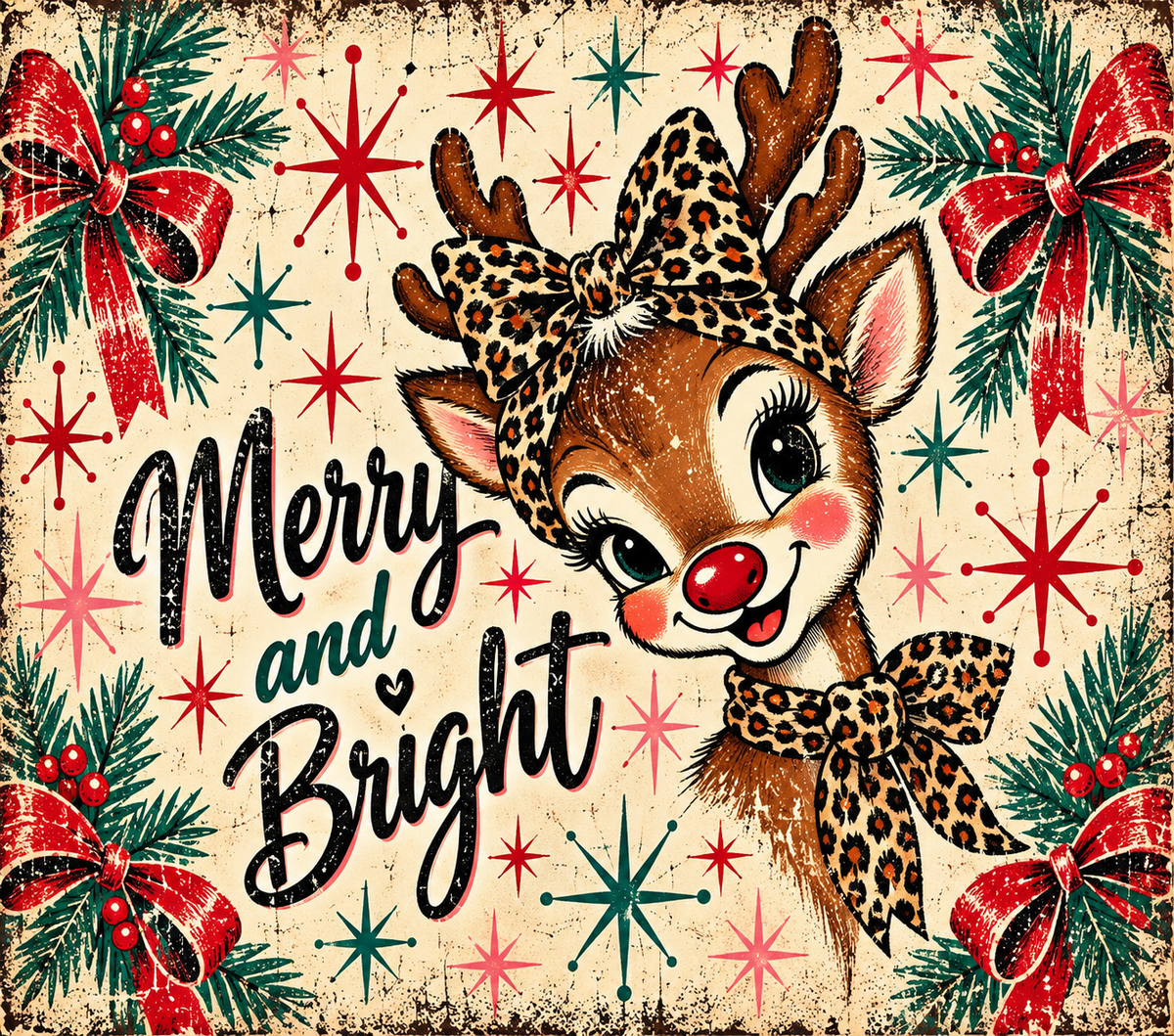 Cute Reindeer Retro Christmas Tumbler Wrap Sublimation Design