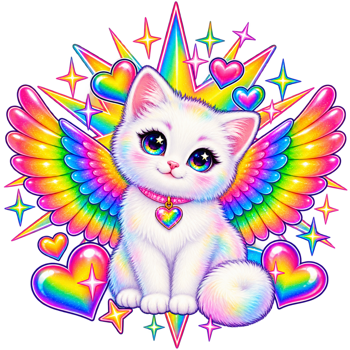 Cute Neon Kitty with Wings PNG