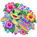 Cute Neon Sea Turtle PNG