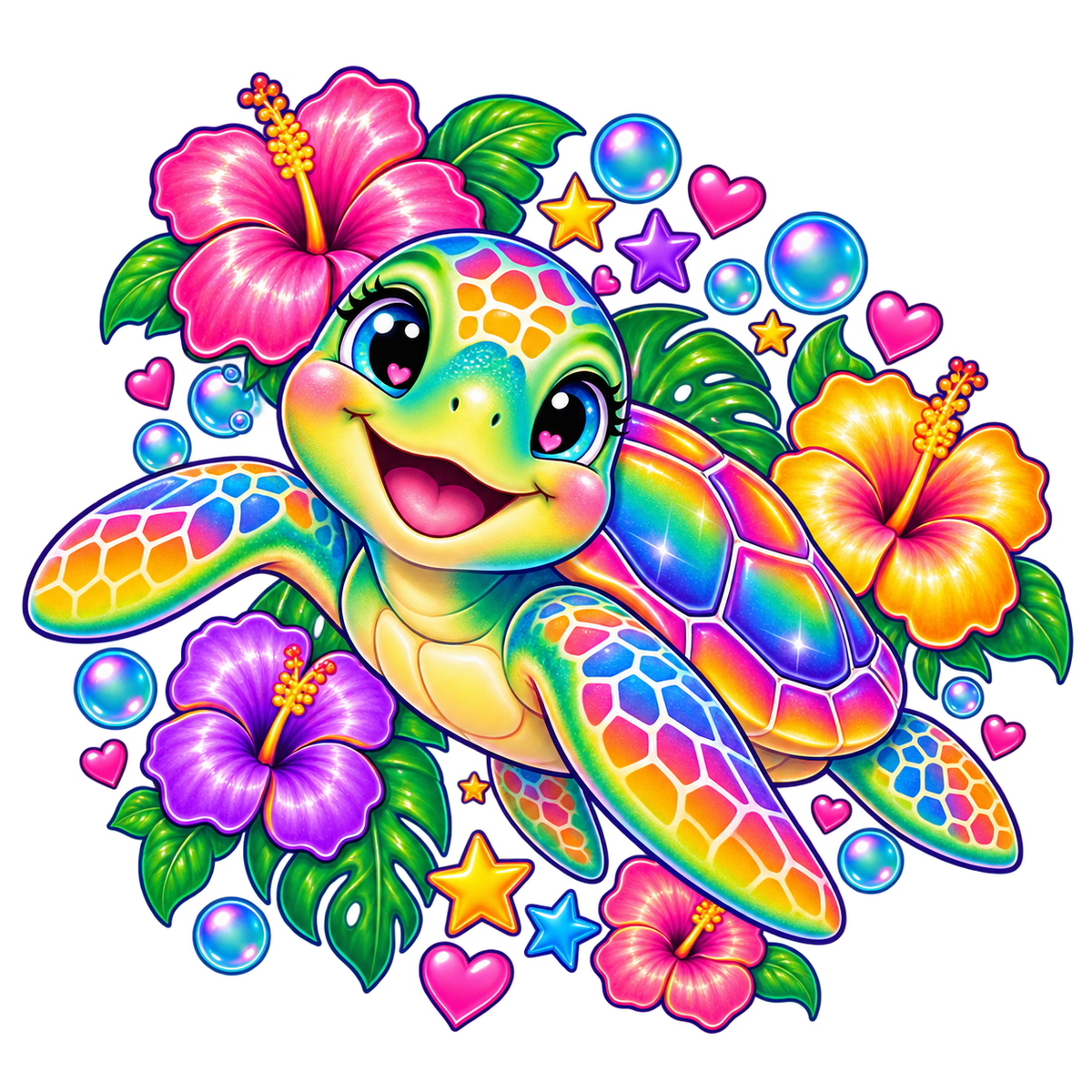 Cute Neon Sea Turtle PNG