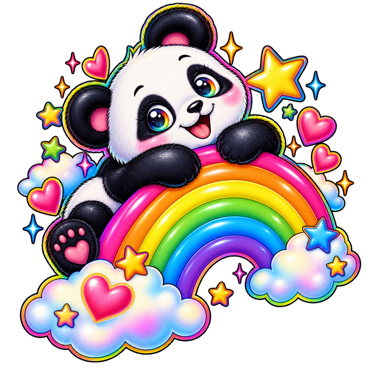 Cute Panda Rainbow PNG