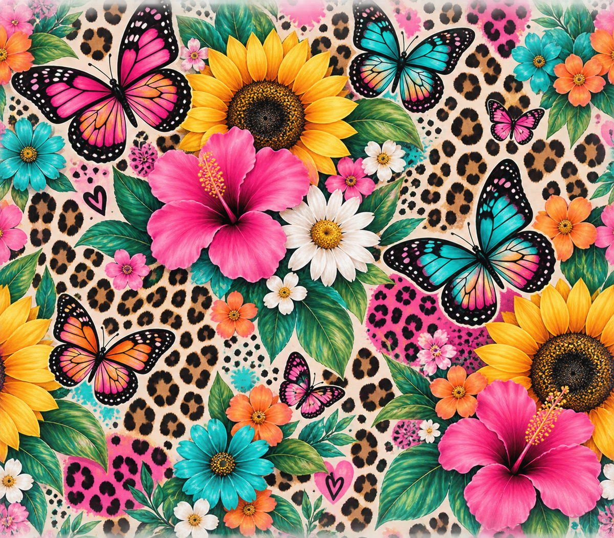 Leopard Print Floral Butterfly Tumbler Wrap