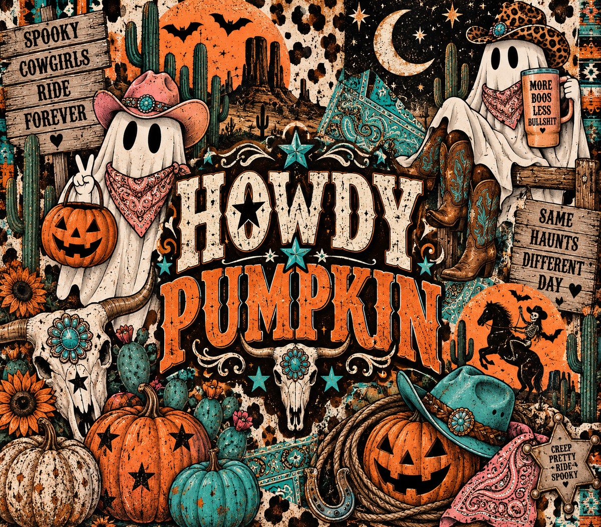 Howdy Pumpkin Retro Tumbler Wrap – Fall Halloween