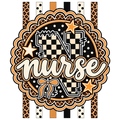 Nurse doodle letter PNG with checkered N, leopard print stripes, gold stars, polka dots, and script nurse text